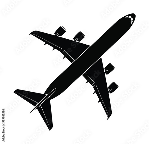 Vector of a commercial airplane silhouette with four engines