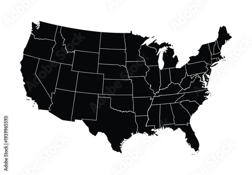 Vector map of the united states highlighting the different states in a clear layout.