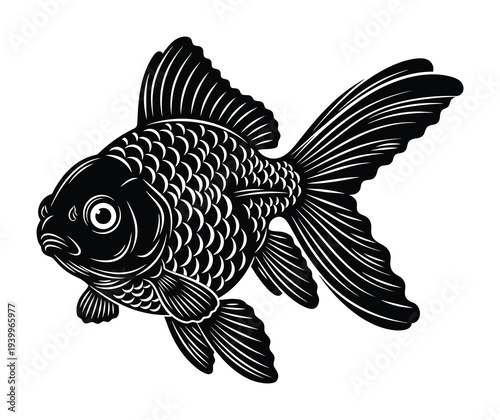 Vector of a goldfish with flowing fins and scales swimming gracefully