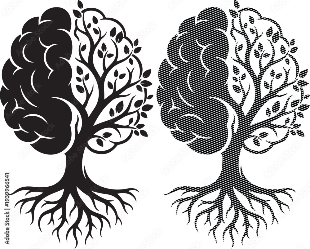 Fototapeta premium The intertwined brains and trees symbolizing the connection between mind and nature