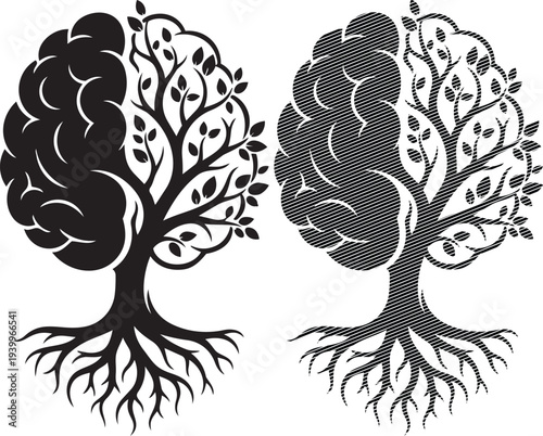 The intertwined brains and trees symbolizing the connection between mind and nature