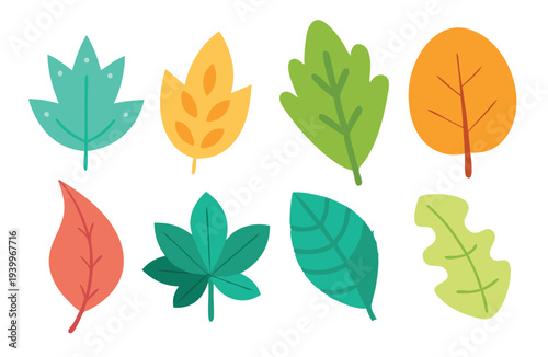 cartoon doodle leaf set flat illustration
