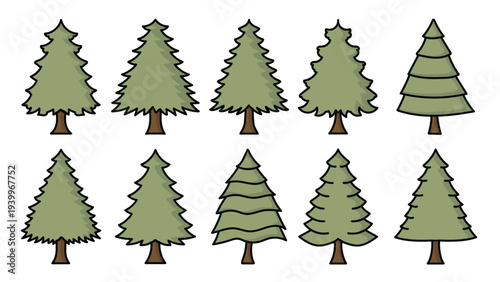 Cartoon Evergreen Trees Illustration.Vector illustration