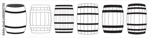  barrel icon set wooden keg icons in thin line and flat