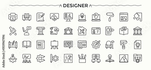 Set of Design line icon. Featuring graphic, sketching, designer, web art, idea and more. Isolated icons. Paint icon set. Art and illustration.