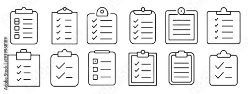 clipboard checklist report icons set isolated on white