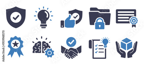  set of intellectual property icons as protection trade