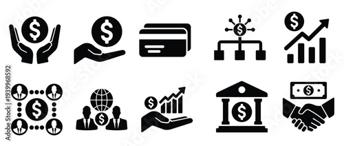 set of finance icons as bank financial mutual funds