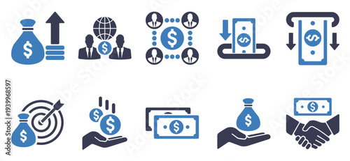 set of finance icons as deposit withdrawal profit 