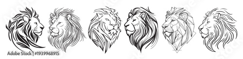  lion head label set hand drawn sketch vector illustration 