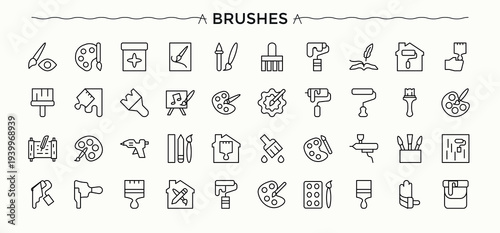 Brushes And Painting linear icon set. Brush icon. Minimal linear icons. Related to draw, brush, painter, tool and more. Vector illustration. Pixel perfect.