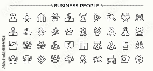 Business People icon set. Employee icon collection. Contain linear sign leader, business, employee, businessman, people, resource, person. Editable stroke. Vector collection.