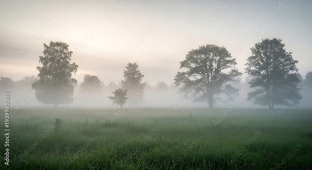 Fototapeta premium Misty Meadow Trees.