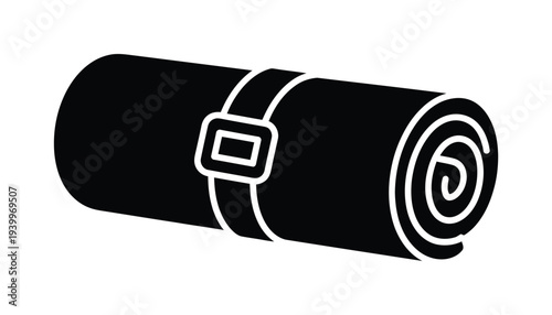 Vector of a rolled-up sleeping bag secured with straps for camping or travel.