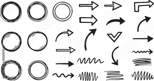 Vector icon set of arrows and numbers for web design and navigation
