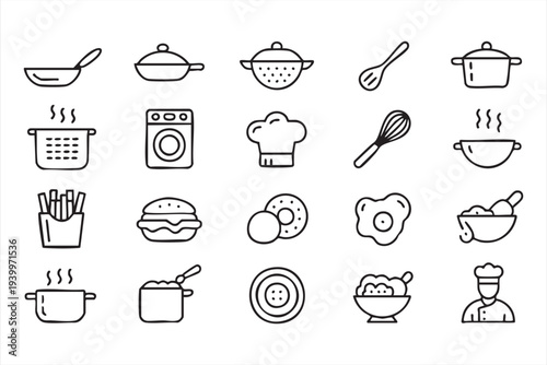 Culinary Cooking Tools and Food Icons for Kitchen and Restaurant Design
