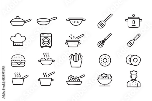 Chef Cooking and Food Ingredients Vector Icons for Culinary Design