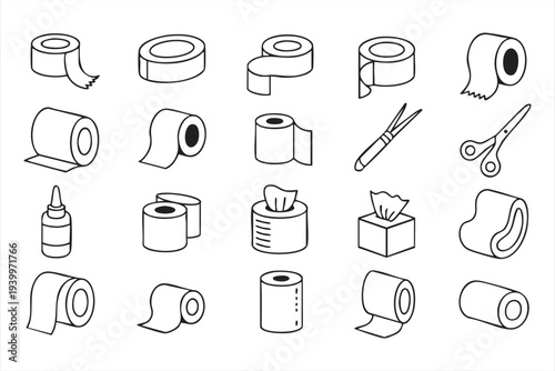 Minimal Toilet Paper Roll and Tissue Box Outline Icon Pack
