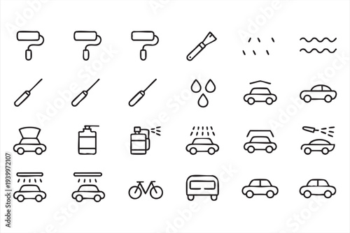 Transport Vehicle Cleaning and Washing Line Icon Pack