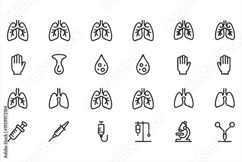 Auto Wash and Car Maintenance Outline Vector Icons