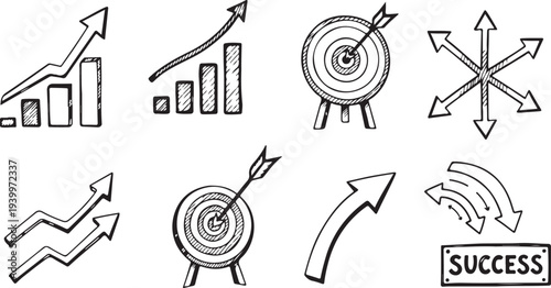 Black and white success and growth set arrows
