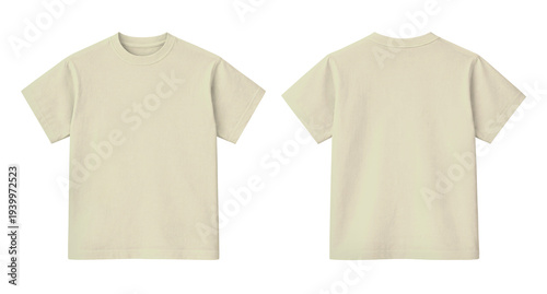 Фотография Blank Cream T-Shirt Mockup Front and Back Views Isolated on Transparent