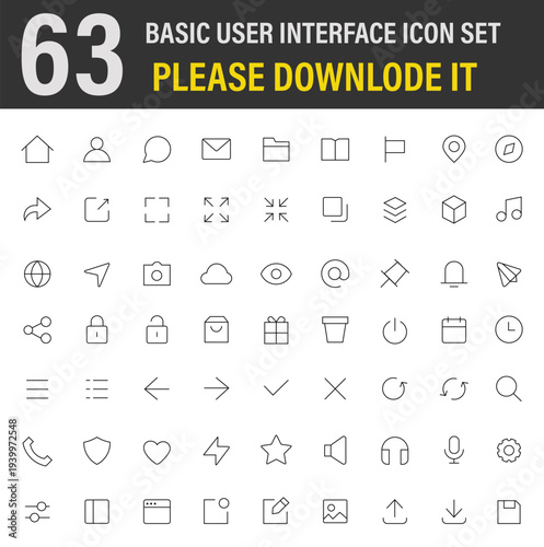 User Interface Thin Line Icons Editable Stroke stock illustration Icon Symbol, Graphical User Interface, Direction, Internet, Social Media