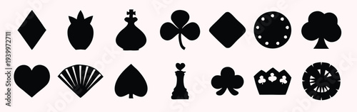 casino silhouettes set isolated flat illustration on white