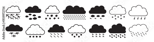 cloud weather icons set black white rain snow hail