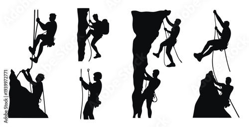 climb silhouettes set isolated flat illustration on white