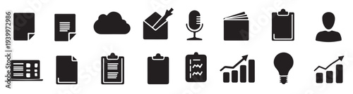  set of black and white business icons including