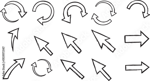 Collection of black and white arrow in various shapes and directions