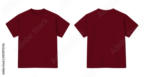 Blank Maroon Red T-Shirt Mockup Front and Back Views Isolated on Transparent