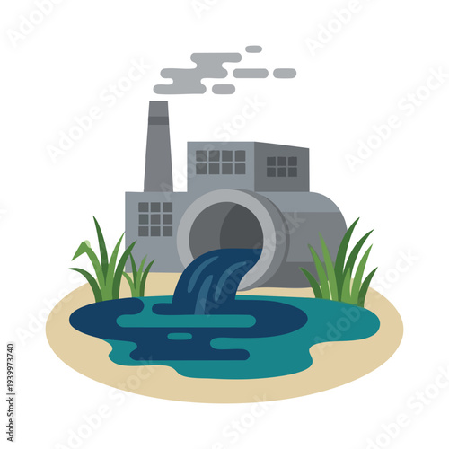 Industrial Factory Polluting Water and Air