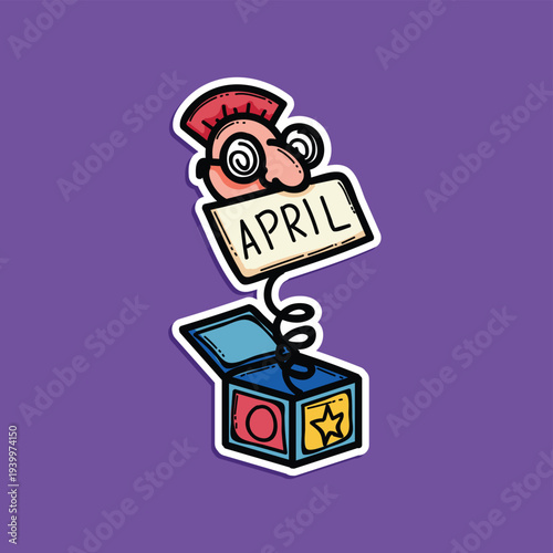 April Fools Jack-In-The-Box Prank Toy Illustration With Funny Mask And Spring Surprise