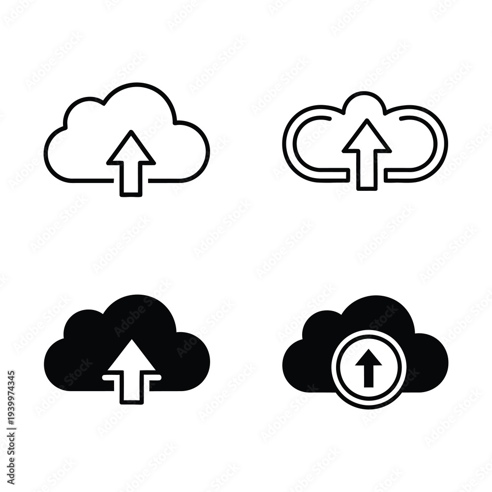 Obraz premium Cloud upload icons set with different styles and designs various cloud symbols icon