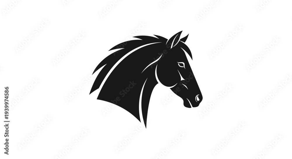 Fototapeta premium Majestic black horse head in dynamic profile view