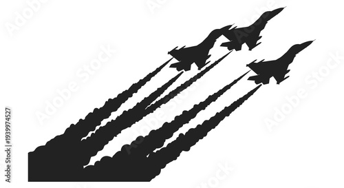 Four fighter jets perform a dynamic aerial display leaving vapor trails a striking silhouette high quality