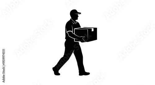 Man in uniform carrying large box while walking