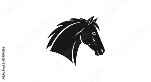 Majestic black horse head in dynamic profile view