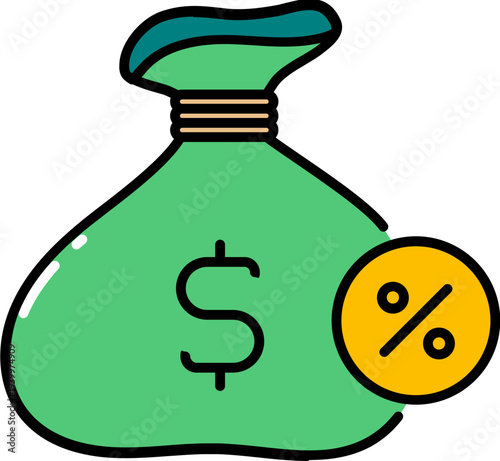 Sack of money interest icon with outline