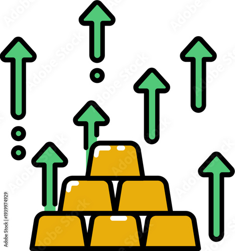 Gold price increase icon with outline