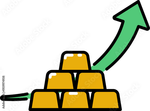 Gold price increase icon with outline