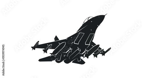 A dynamic black silhouette of a fighter jet banking sharply during flight silhouette high quality professional