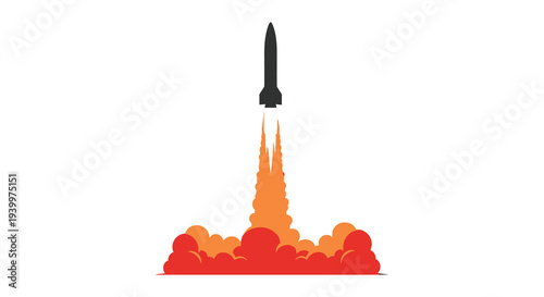 A powerful rocket ascends into the sky with fiery exhaust showcasing a striking silhouette high quality