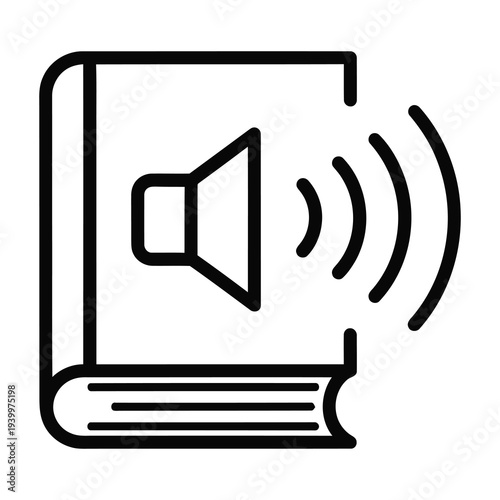 Icon of a book with a speaker and sound waves coming out  audio book icon