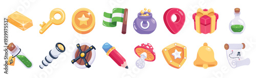  collection of game elements flat icons 