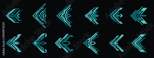 collection of abstract blue futuristic arrow sign elements