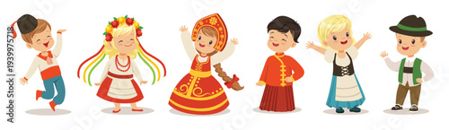 children in national clothes from different countries set