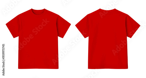 Blank Vibrant Red T-Shirt Mockup Front and Back Views Isolated on Transparent